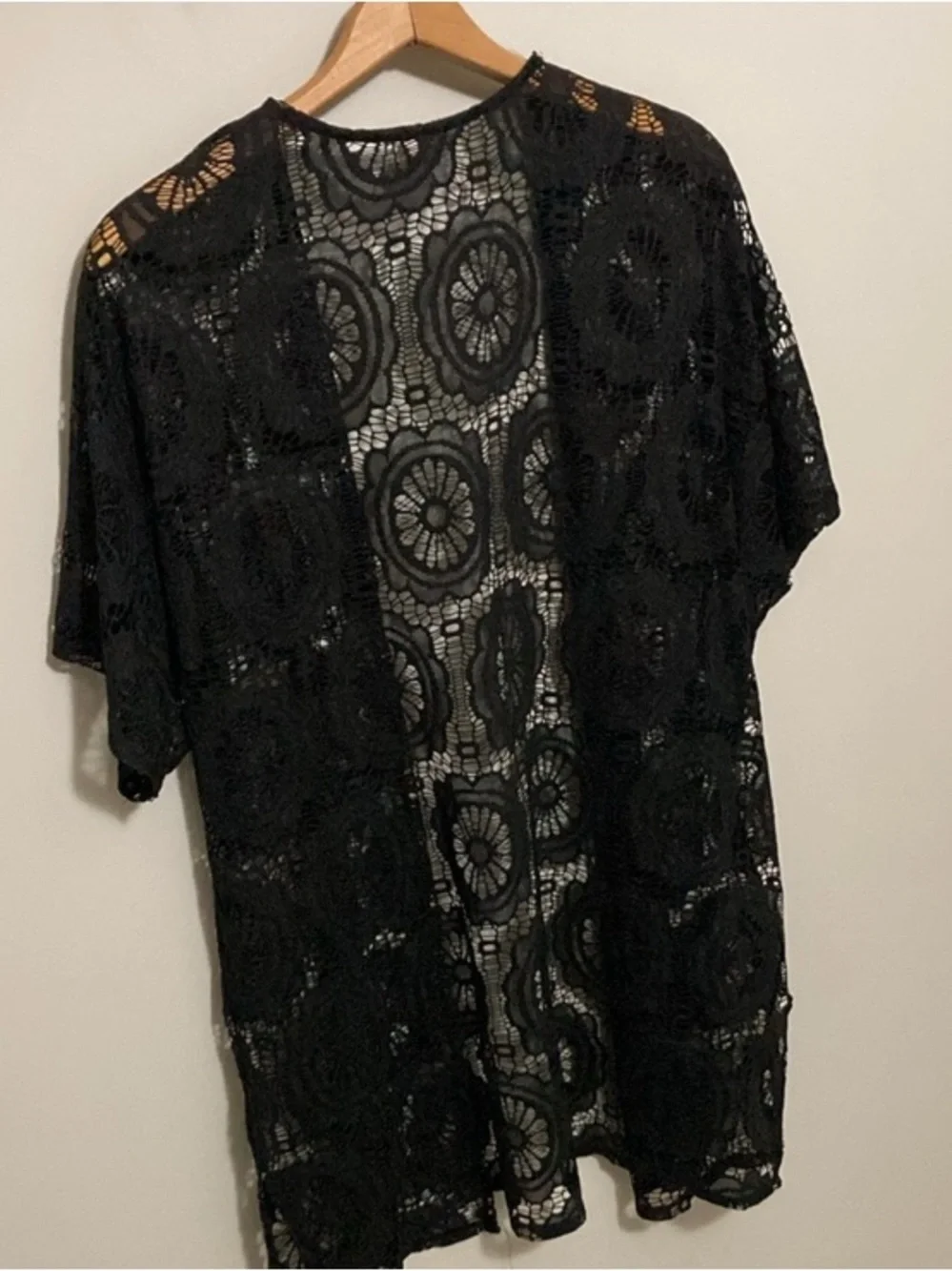 Honeyme Black Crochet Lace Kimono Swimsuit Cover-Up, Size XL extra large - Picture 8 of 9